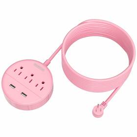 Ntonpower 974255311690 Pink Extension Cord 15ft Flat Plug Power Strip With Long