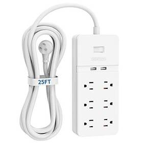 Ntonpower 974255314301 25 Ft Extension Cord Flat Plug Surge Protector Power Strip With 6 O