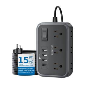 Ntonpower 974255315339 Flat Plug Extension Cord 15 Ft 6 Widely Spaced Outlet 2 Side Power Strip Wi