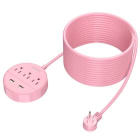 Ntonpower 975428689387 Extra Long Extension Cord 25 Ft Rose Pink Flat Plug Power Strip Wit