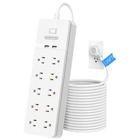 Fpc-10a2u-us-wh-7.62m Ntonpower 25 Ft Extension Cord Power Strip With 10 Widely White
