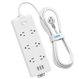 Gt-103 Ntonpower 15 Ft Extension Cord Surge Protector Power Strip 6 Super Wide Spaced Outlets