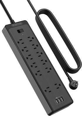 Ls-12a3u-us-bk-4 Ntonpower 15 Ft Extension Cord Flat Plug Surge Protector Power Strip Black