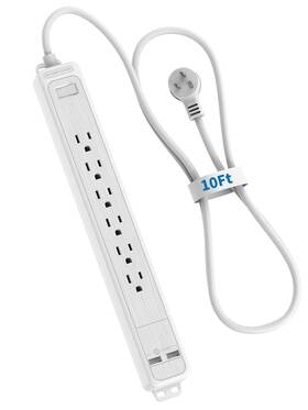 Lsk-6a2u-us-wh-3m Ntonpower 6 Outlets Surge Protector Power Strip With 10ft Extension Cord 1875w Flat Pl