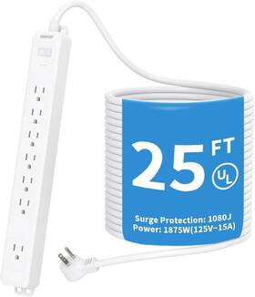Lsk-7a-us-wh-7 Ntonpower Extension Cord 25 Ft Long Surge Protector 15a Heavy White