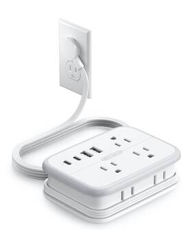 Notnpower-apt-6a2u2c-us-bk Ntonpower Travel Power Strip 6 Outlets 4 Usb Ports 2 C 4ft Extension Cord Wrappe