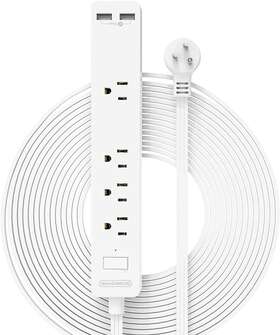 Nto65666 Ntonpower 15ft Flat Plug Extension Cord 4outlet 2usb Extender Power Strip Overload Protect