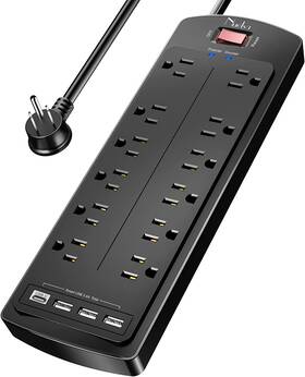 Nuetsa 313105717781 Power Strip Surge Protector With 12 Outlets And 4 Usb Ports 6 Feet Flat