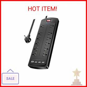 Nuetsa 711181266771 Power Strip Surge Protector With 12 Outlets And 4 Usb Ports 6 Feet Flat