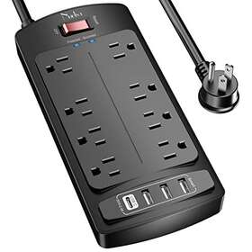 Hc29u56 Nuetsa Surge Protector Power Strip - Flat Plug Extension Cord With 8 Black