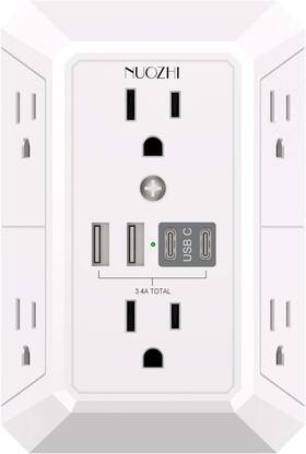 Nuozhi 445017538550 Outlet Extender Surge Protector - 6 Splitter With 4 Usb Ports 2 Us