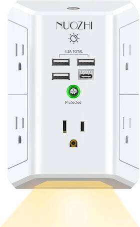 Nuozhi 445030646607 Surge Protector Power Strip Usb Wall Charger With Night Light 5-outlet