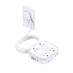 Nutict 728120947417 Flat Plug Power Strip 10 Ft Ultra Thin Extension Cord 8 Widely Outlets 2 Us