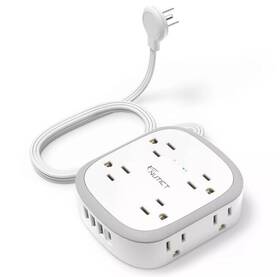 Nt-ps-na02 Nutict Flat Plug Power Strip 5 Ft Ultra Thin Extension Cord 8 White And Grey