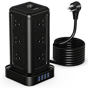 Nveeshox 727536001126 Power Strip Surge Protector Tower With 12 Outlets 4 Usb Ports 10ft Long Exte