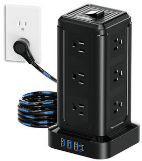 Tp-vf4u9s-pd Nveeshox Surge Protector Power Strip Tower 10 Ft Flat Plug Extension Cord With 12 Ac