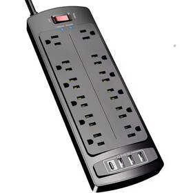 Objlgev 445024162120 Power Strip Surge Protector With 12 Outlets 4 Usb Ports 6 Ft. Extension Cord 270