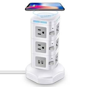 Psw-gw-3 Odom Power Strip Tower With 15w Fast Wireless Charger 1800j Surge Protector