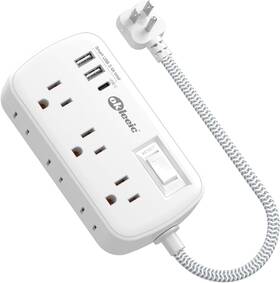 Okleeic 313041098081 Short Extension Cord 1 Ft - Flat Plug Small Power Strip Surge Protetor