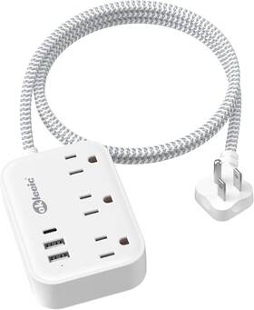 Okleeic 689849655376 Flat Plug Power Strip 3ft With 3 Ac Outlets And Usb Ports For Travel