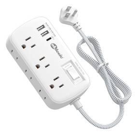 Okleeic 768534109605 Short Extension Cord 5 Ft - Flat Plug Small Power Strip Surge Protetor With 6