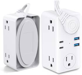 Olcorife 313025075084 Flat Plug Power Strip 3ft Wrapped Travel Extension Cord 6 Outlets 4 Usb Ports