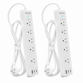 2100 Ommix Technology 726872022444 2 Pack Surge Protector Power Strip-1500w/15a Joule With Braided 6.5ft Ex