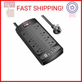 Ondog 768602520509 Surge Protector Power Strip - Nuetsa Flat Plug Extension Cord With 8 Outlets And