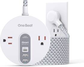 One Beat 313039784767 10 Ft Flat Plug Extension Cord With Usb C - Power Strip Surge Protector 2 W