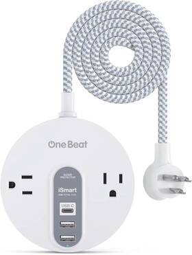 One Beat 313107685613 Power Strip Surge Protector With Usb C - Extension Cord Flat Plug 2 Widely