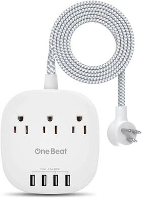 One Beat 445006469452 Desktop Power Strip With 3 Outlet 4 Usb Ports 4.5a Flat Plug And 5 Ft