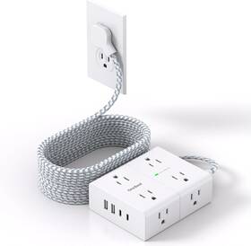 One Beat 445020487449 Surge Protector Power Strip 15 Ft Cord Ultra Thin Flat Extension With 8 Ou