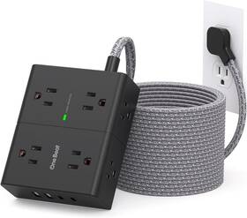 One Beat 689995703143 Surge Protector Power Strip 25 Ft Cord Ultra Thin Flat Extension With 8 4