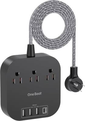 One Beat 696567673797 Power Strip With Usb C 3 Outlets 4 Ports 5ft Extension Cord Black