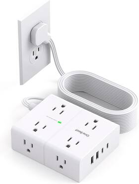One Beat 711181256567 10ft Extension Cord With Multiple Outlets Flat Plug Surge Protector Power Strip