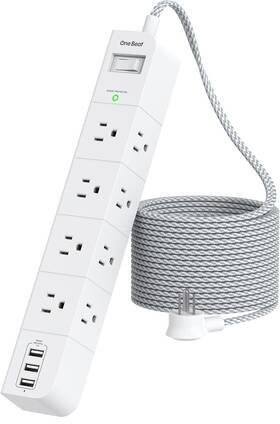 One Beat 768602520455 10 Ft Extension Cord Power Strip Surge Protector - 8 Widely Ac Outlets 3 Usb