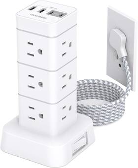 Ob12wtc2 One Beat Surge Protector Power Strip Tower 12 Outlets 4 Usb 2 C 6 Ft White