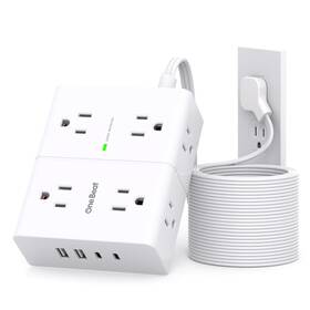 Ob48ac26 One Beat Surge Protector Power Strip 20 Ft Cord Flat Plug Extension White