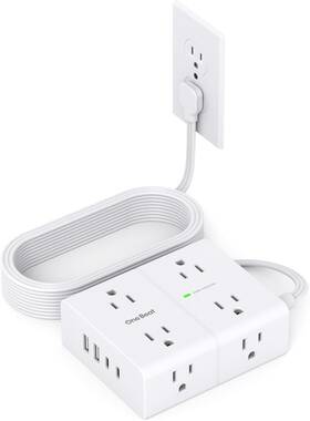Ob48ac2l-g One Beat 10ft Extension Cord With Multiple Outlets Flat Plug Power Strip 10 Ft White