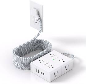 Ob48ac2mx6 One Beat Surge Protector Power Strip 20 Ft Cord Ultra Thin White And Grey