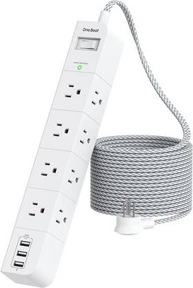 Ob4u5wl One Beat 10 Ft Extension Cord Power Strip Surge Protector - 8 Widely Ac Outlets 3 Usb F