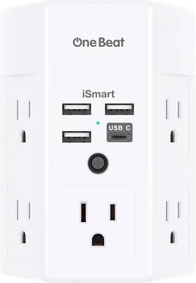 Ob5w4c One Beat Surge Protector 5 Outlets Extender With 4 Usb Ports C 3-side White