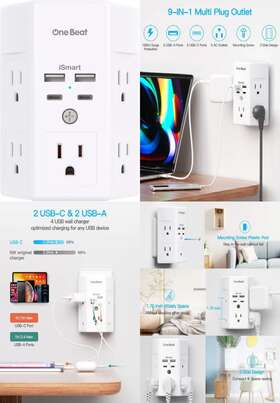 Ob5w4c2 One Beat 5 Outlet Surge Protector With 4 Usb Charging Ports Usb-c 1 Pack White-2c2a