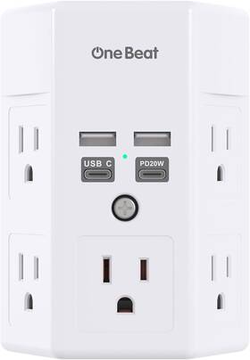 Ob5w4c2p20 One Beat Surge Protector 5 Outlets Extender With 4 Usb Ports C Pd20w White