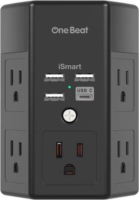 Ob5w4c2yb One Beat Surge Protector 5 Outlets Extender With 4 Usb Ports 15.5w 1pack Black
