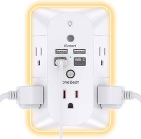 Ob5w4yc2 One Beat Outlet Extender With Night Light Surge Protector Power Strip 5 White