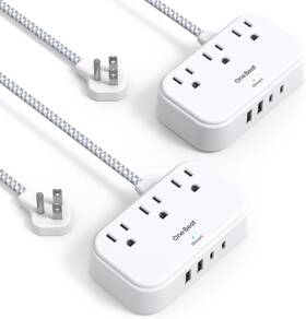 Ob5wc2p One Beat 2 Pack Cruise Essentials 5 Ft Flat Extension Cord 3 Outlets 4 White