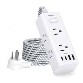 One Beat Ob6w3c23-us Short Extension Cord 3ft Flat Plug Power Strip Surge Protector - White
