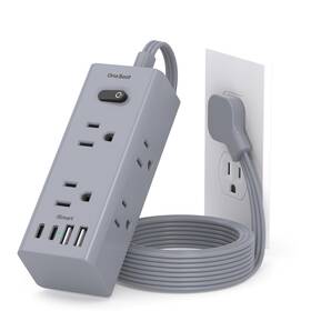 Ob6w3c2g3 One Beat 3ft Extension Cord With Multiple Outlets Flat Plug Power Strip Grey