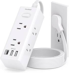 Ob6w3cr1 One Beat 1ft Extension Cord With Multiple Outlets Flat Plug Power Strip White